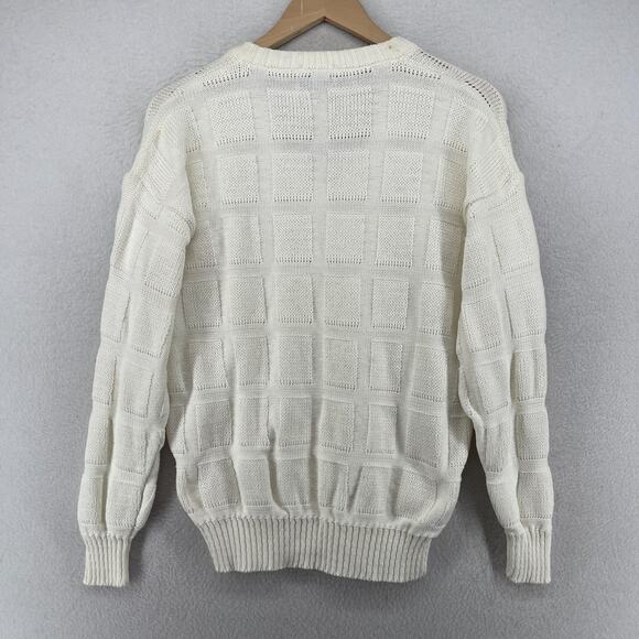 MURRAYS TOGGERY Sweater Women M Textured Windowpane Cotton Off White VTG England - Picture 2 of 12